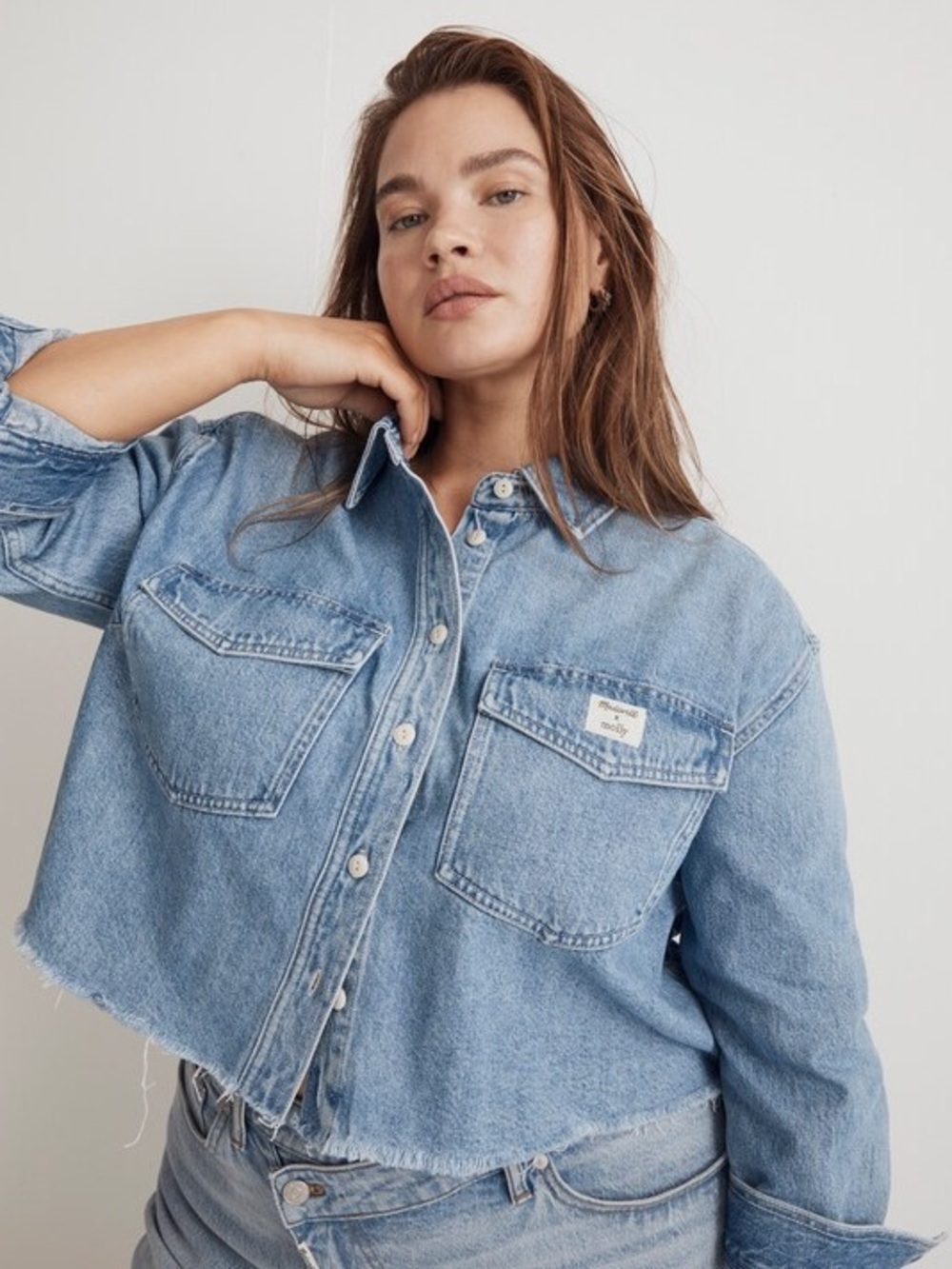 Madewell x Molly Dickson Denim Oversized Crop Shirt Jacket Blue XXL NWT